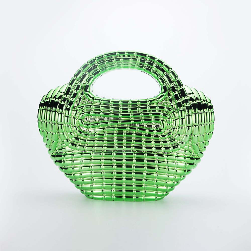 metallic sculpted handbag with curved handle – AURANIV