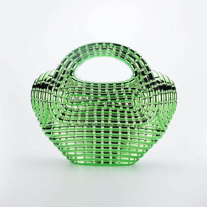 metallic sculpted handbag with curved handle – AURANIV