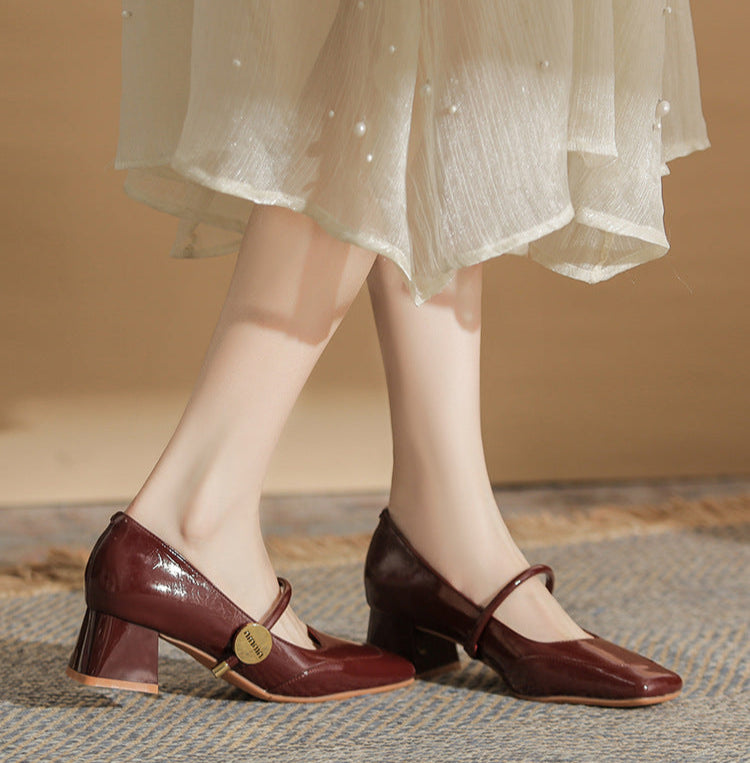 square-toe block heels with slim strap - ARIANRI