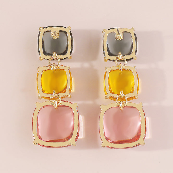 triple square drop earrings with glossy finish - LUNAXWI