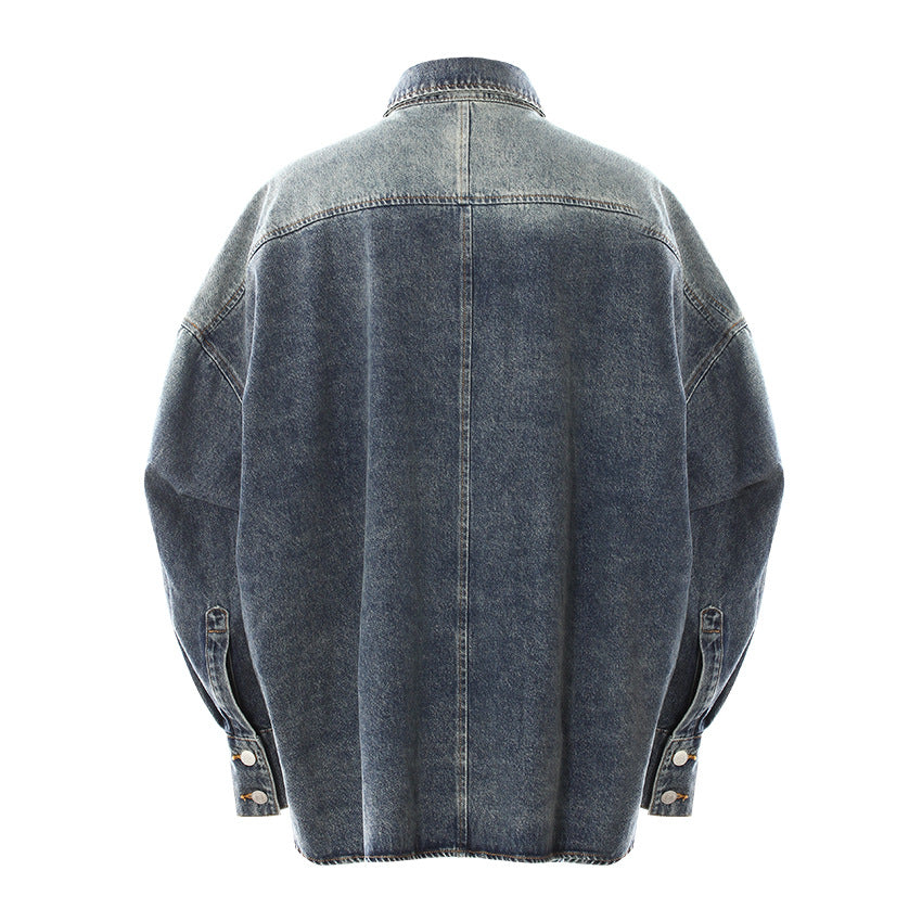 oversized denim shirt with statement round buttons – LEXA