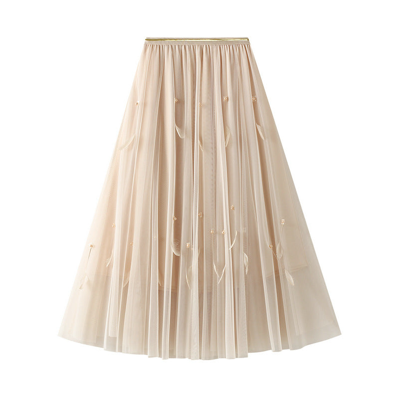 double-layer tulle skirt with beaded feather accents – AURORA