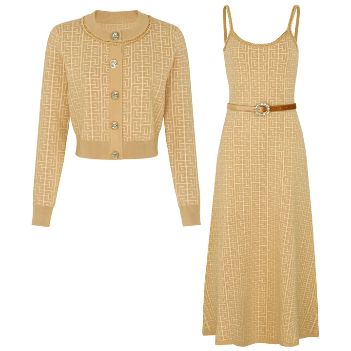 knitted two-piece dress set with logo pattern – CAMILA