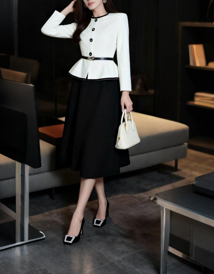 فستان جاكيت ببلوم بأزرار متباينة – نوير