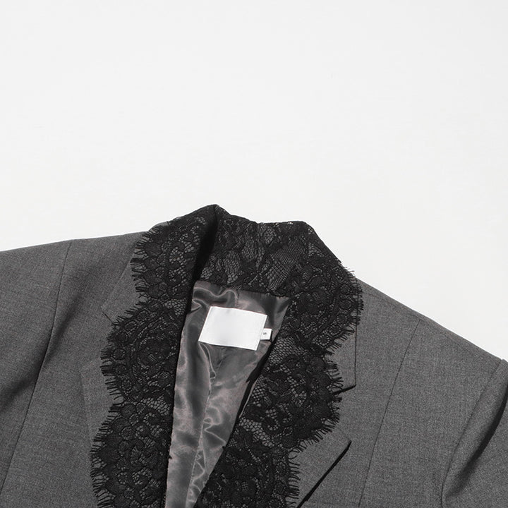 tailored blazer with black lace trim – CELINEWU