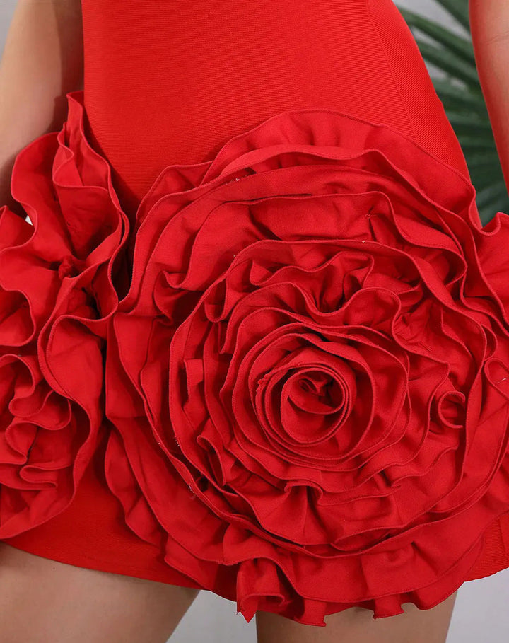 strapless mini dress with oversized floral appliqués – ROSALIA