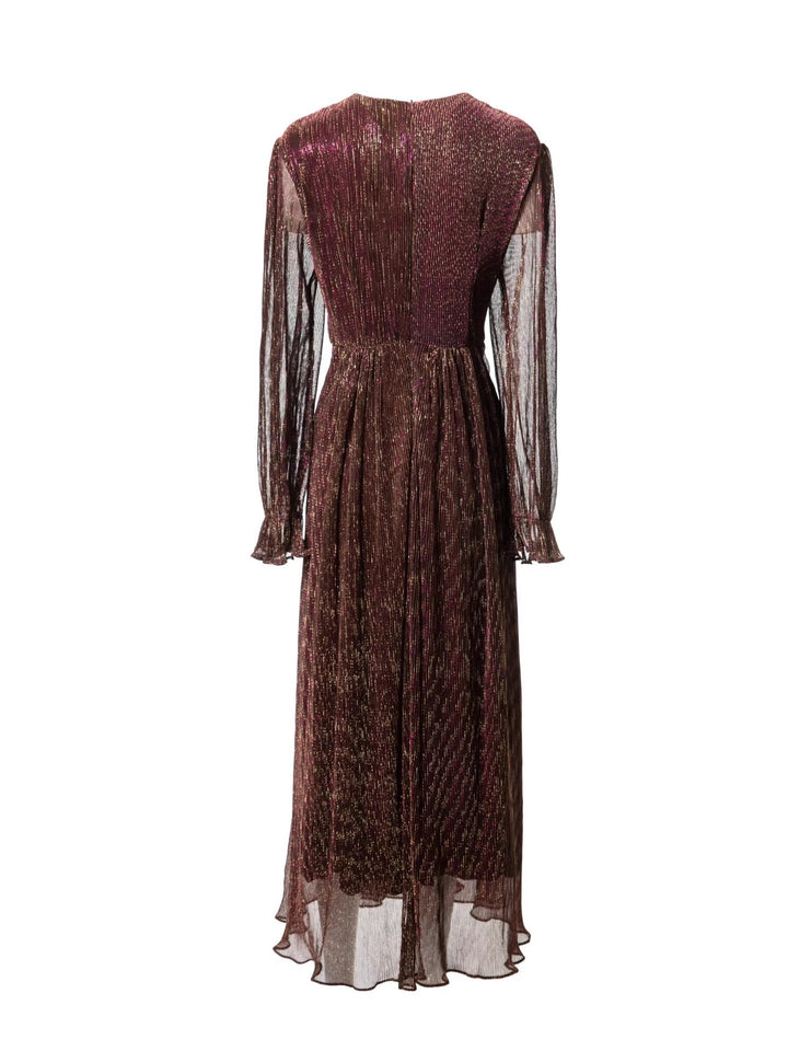 فستان شيفون معدني مطوي مع خصر ملفوف – أديليا