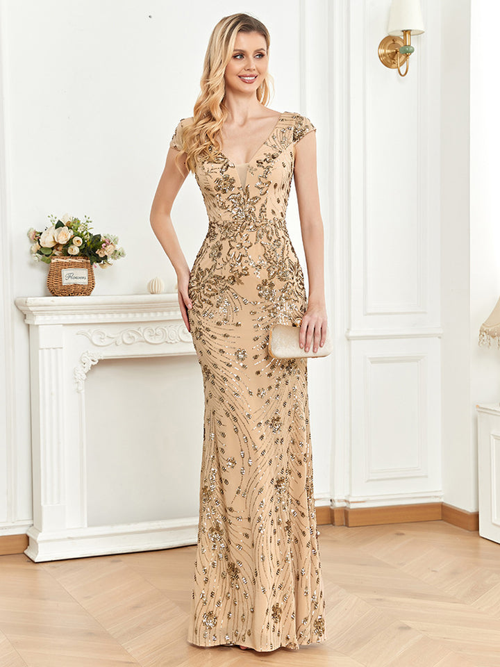 cap-sleeve sequin mermaid gown – RUBINA