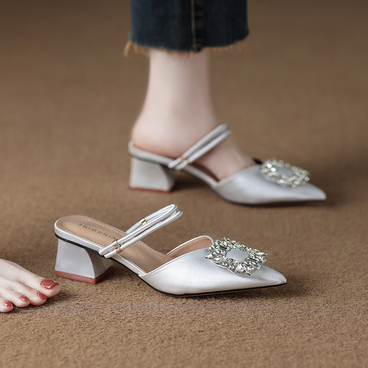 pointed-toe satin mules with crystal buckle - AURORAQLI