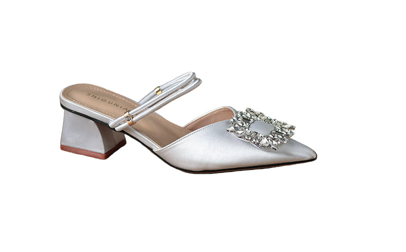 pointed-toe satin mules with crystal buckle - AURORAQLI