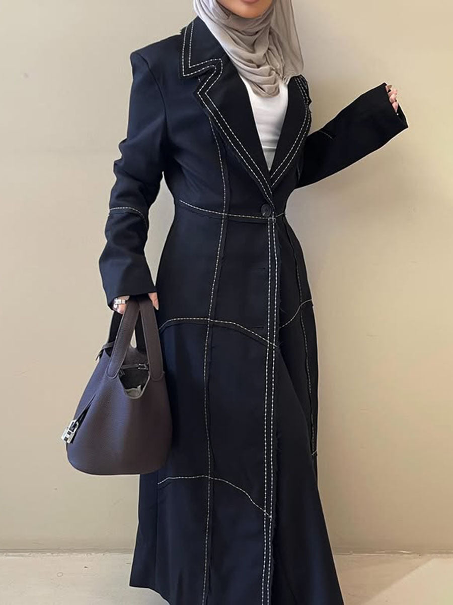 معطف طويل مصمم خصيصًا مع خياطة متباينة - نوار