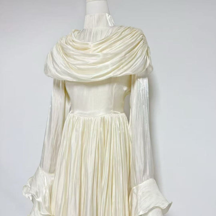 Plissiertes Oberteil mit ausgestellten Ärmeln und Maxirock-Set mit Taillengürtel – Rosiny 