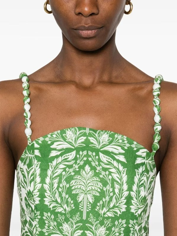 فستان ميدي مطبوع بأشرطة مضفرة – ايسلالكي