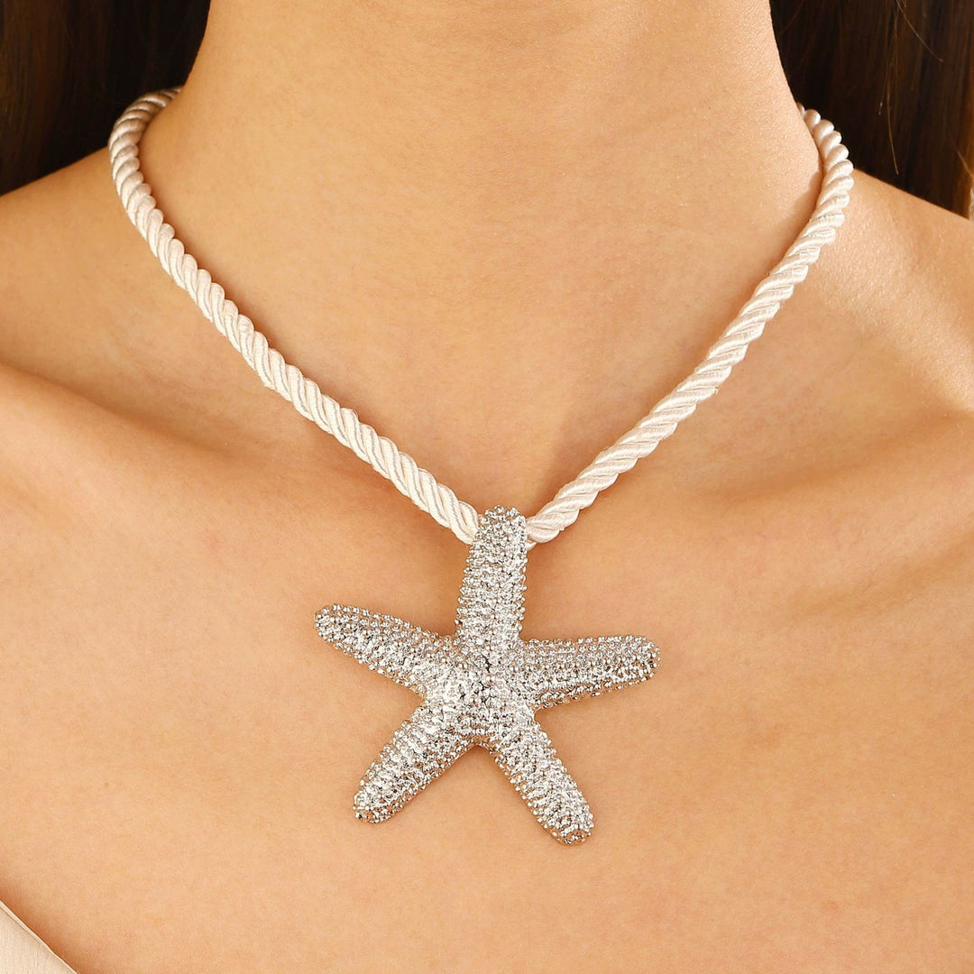 textured starfish pendant necklace with rope cord - CORCA