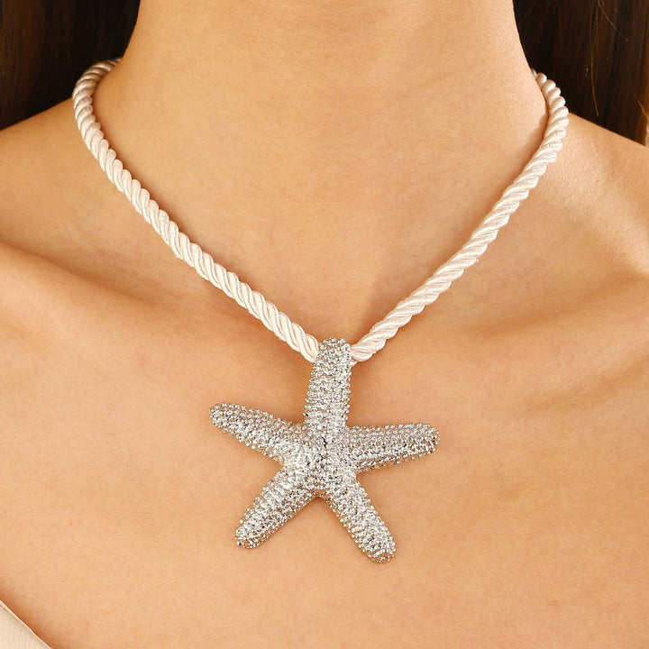 textured starfish pendant necklace with rope cord - CORCA