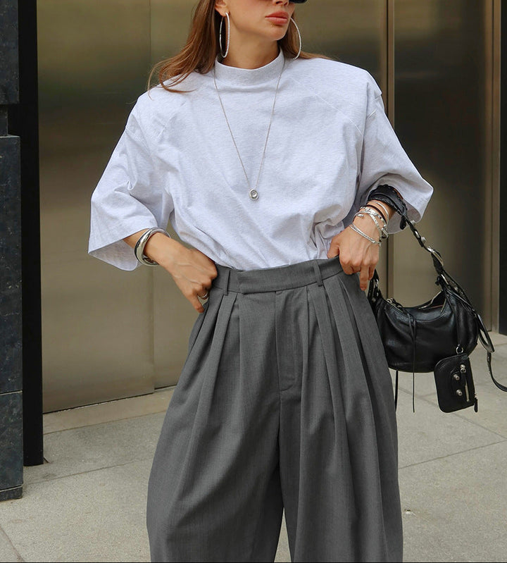 oversized pleated wide-leg trousers with high structured waist – TAYLA