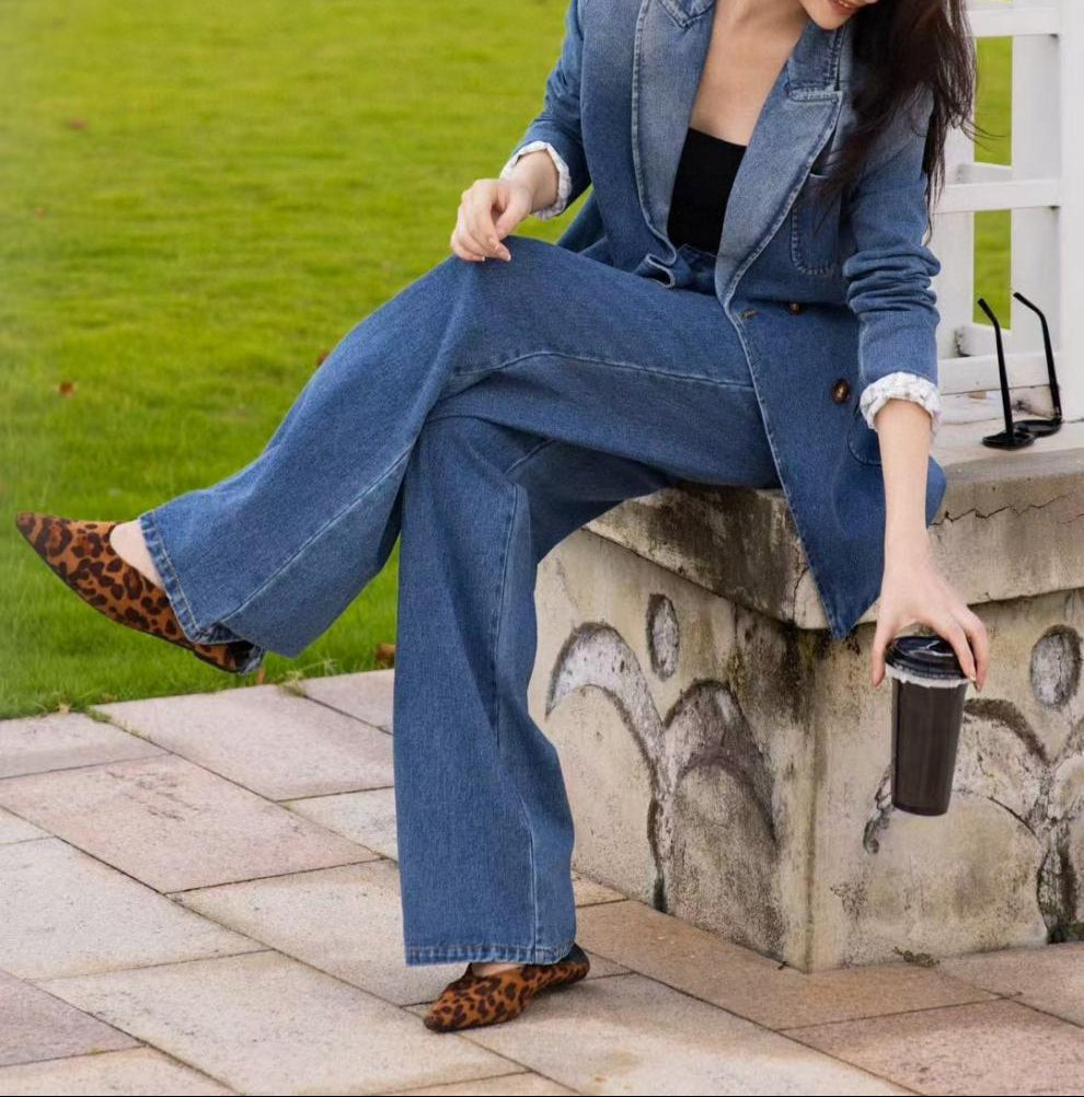 denim blazer with wide-leg pants – AURA