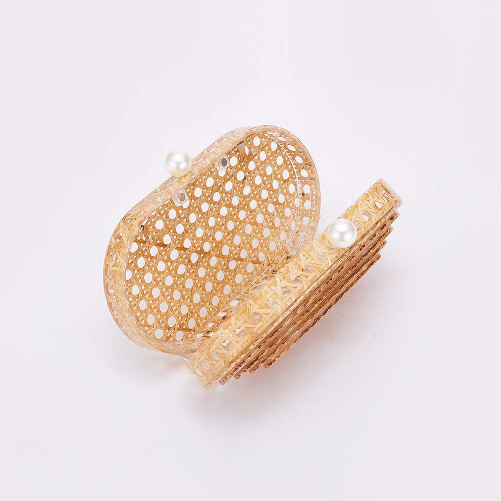 woven oval clutch with pearl clasp – SIENNA