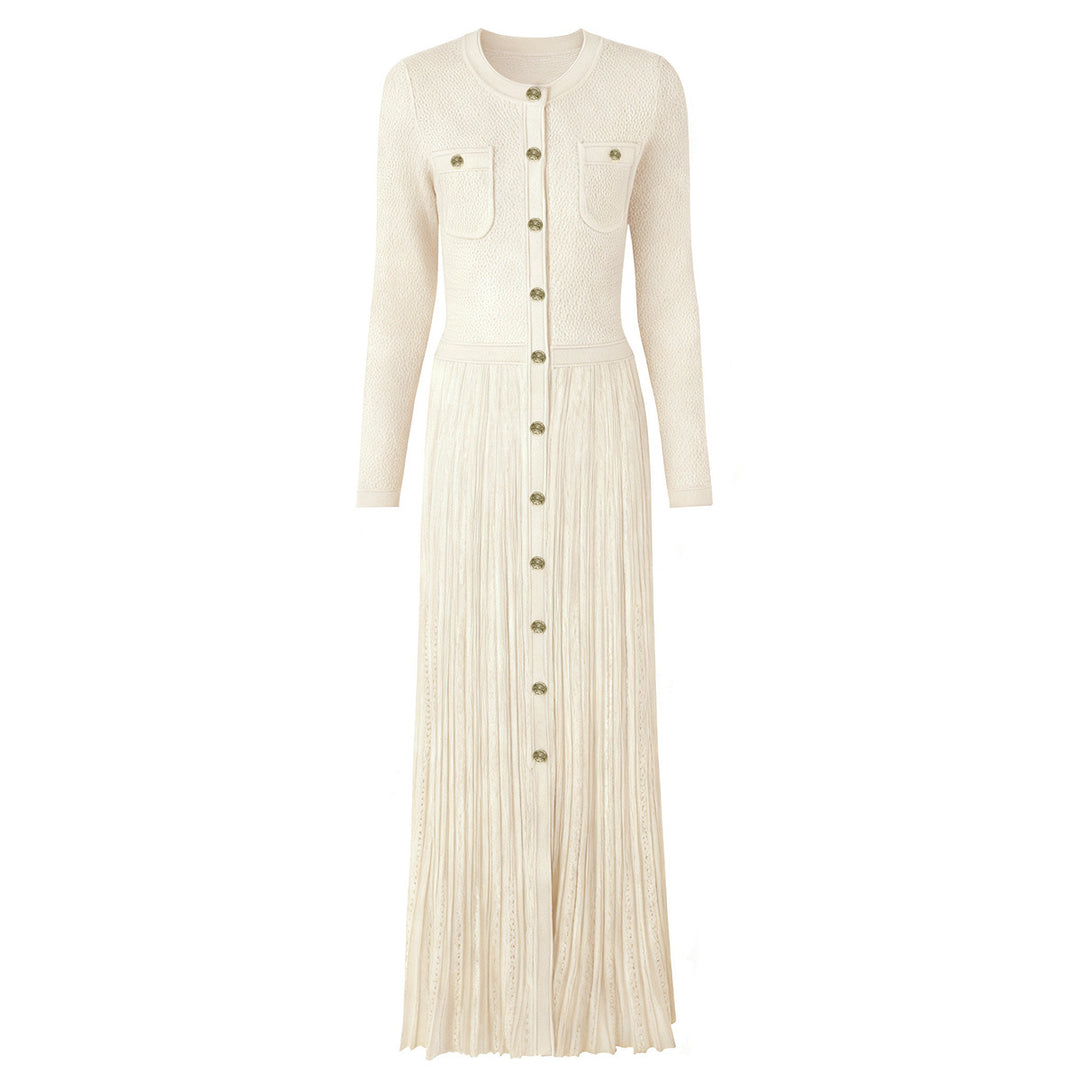 فستان محبوك بأكمام طويلة وأزرار أمامية – إلارا