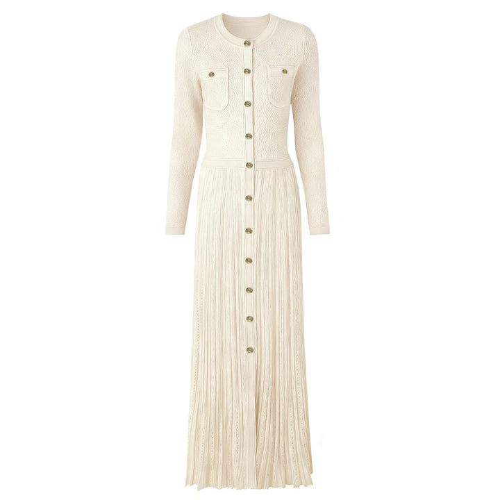 فستان محبوك بأكمام طويلة وأزرار أمامية – إلارا