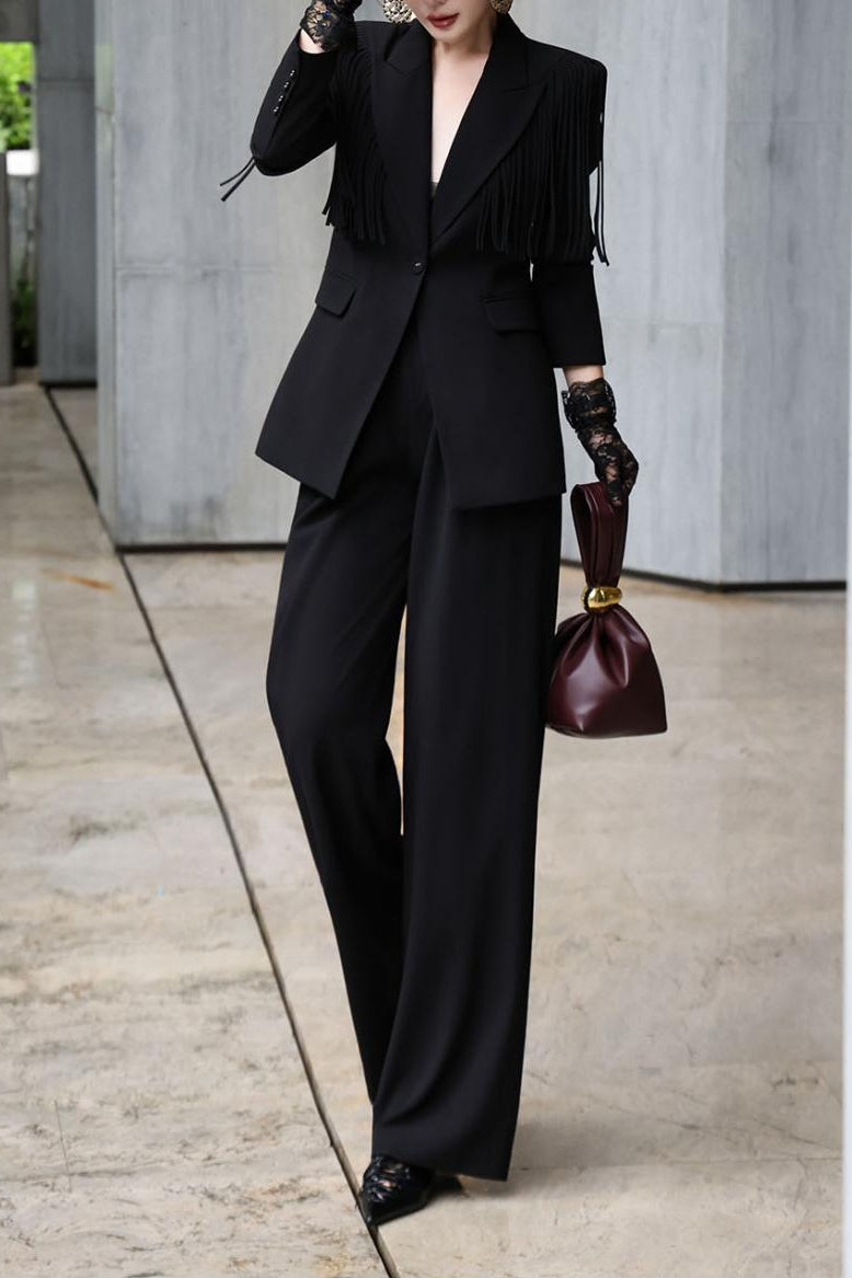 structured blazer suit with statement fringe – RAVEN