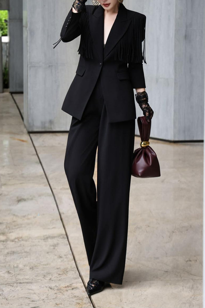 structured blazer suit with statement fringe – RAVEN