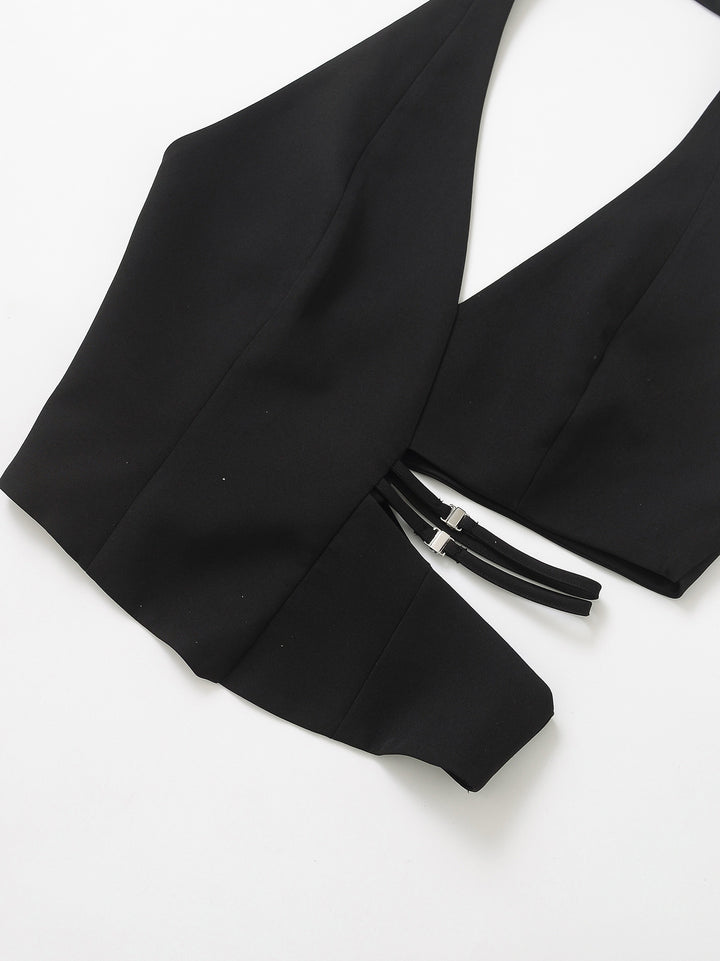 alter-neck tailored top with side cut-out – RAVEN