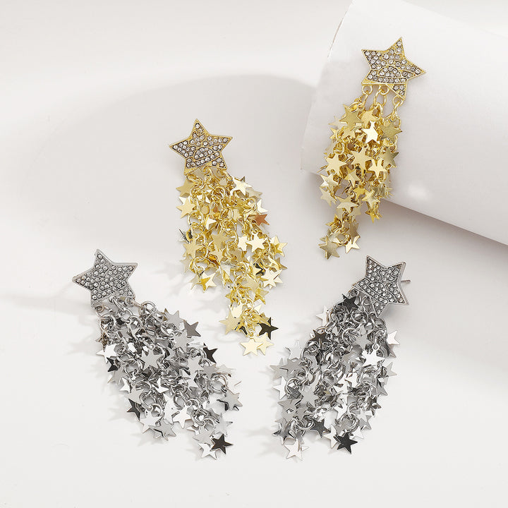 cascading star drop earrings with rhinestone studs - NOVAZILU
