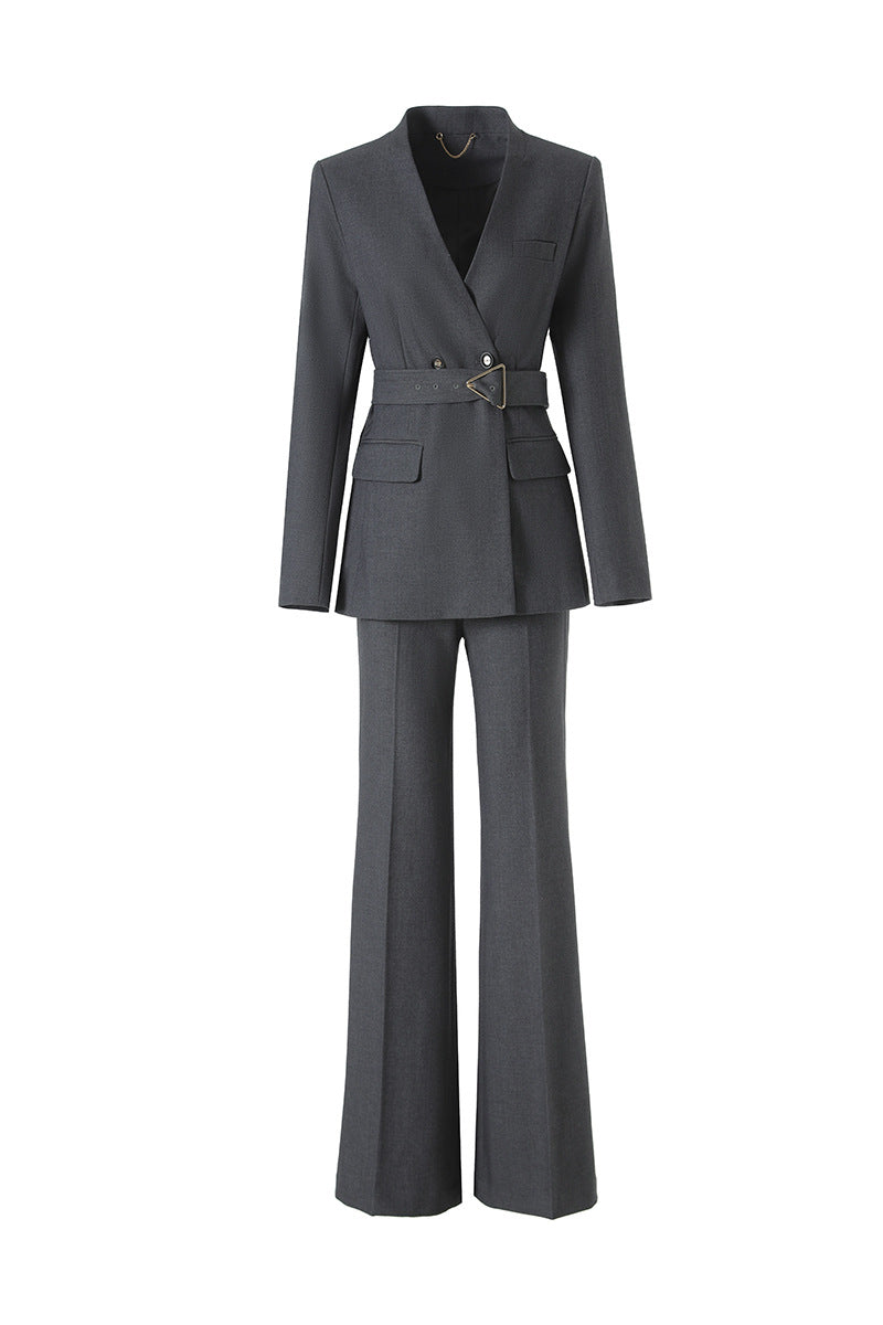 Belted wrap blazer and flared trousers set – IRON