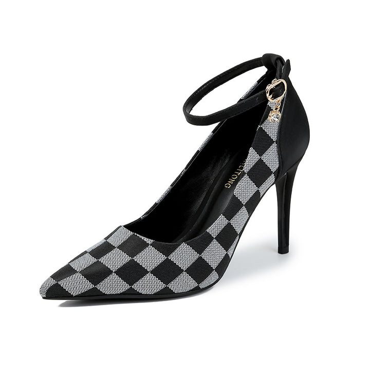 checkered pointed-toe heels with ankle strap – DARIAST