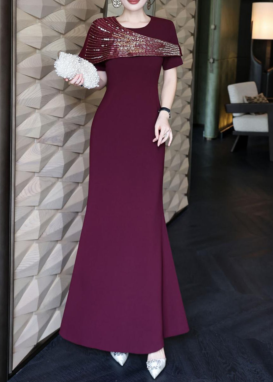 embellished draped shoulder gown – MARCELLIA