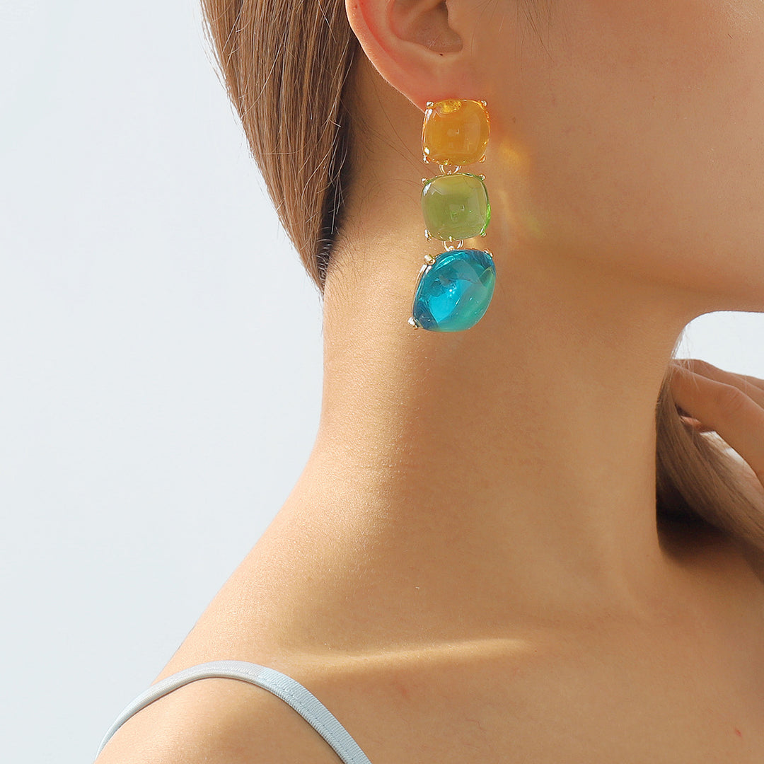 triple square drop earrings with glossy finish - LUNAXWI