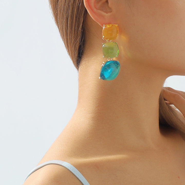 triple square drop earrings with glossy finish - LUNAXWI