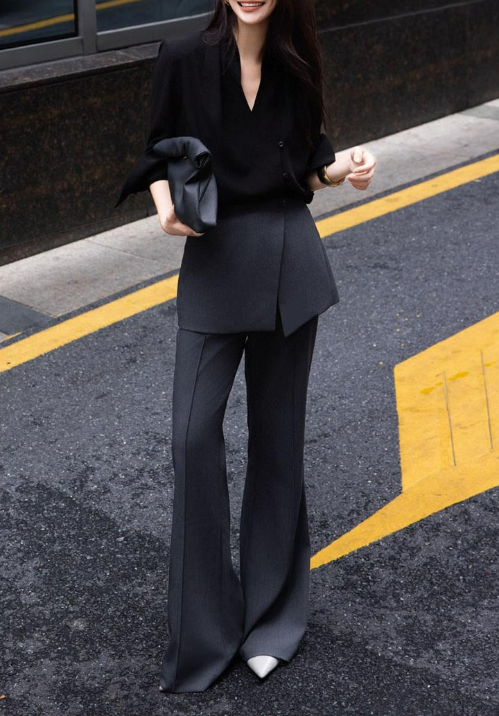 tailored wide-leg pants with layered front skirt panel – ARIA