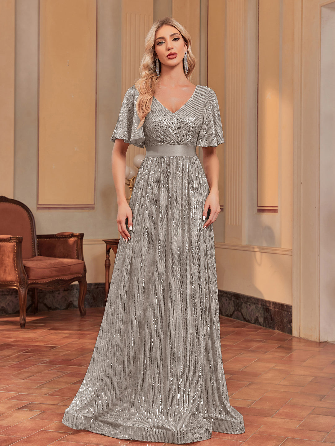 Geplooide top met uitlopende mouwen en maxi-rok set met tailleband – Rosiny 