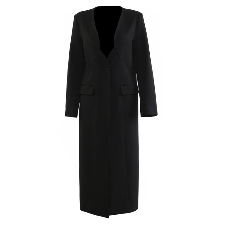 long tailored coat with curved neckline – VERZA