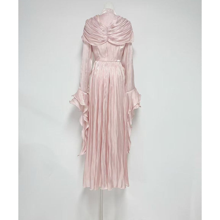 Plissiertes Oberteil mit ausgestellten Ärmeln und Maxirock-Set mit Taillengürtel – Rosiny 