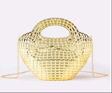 metallic sculpted handbag with curved handle – AURANIV
