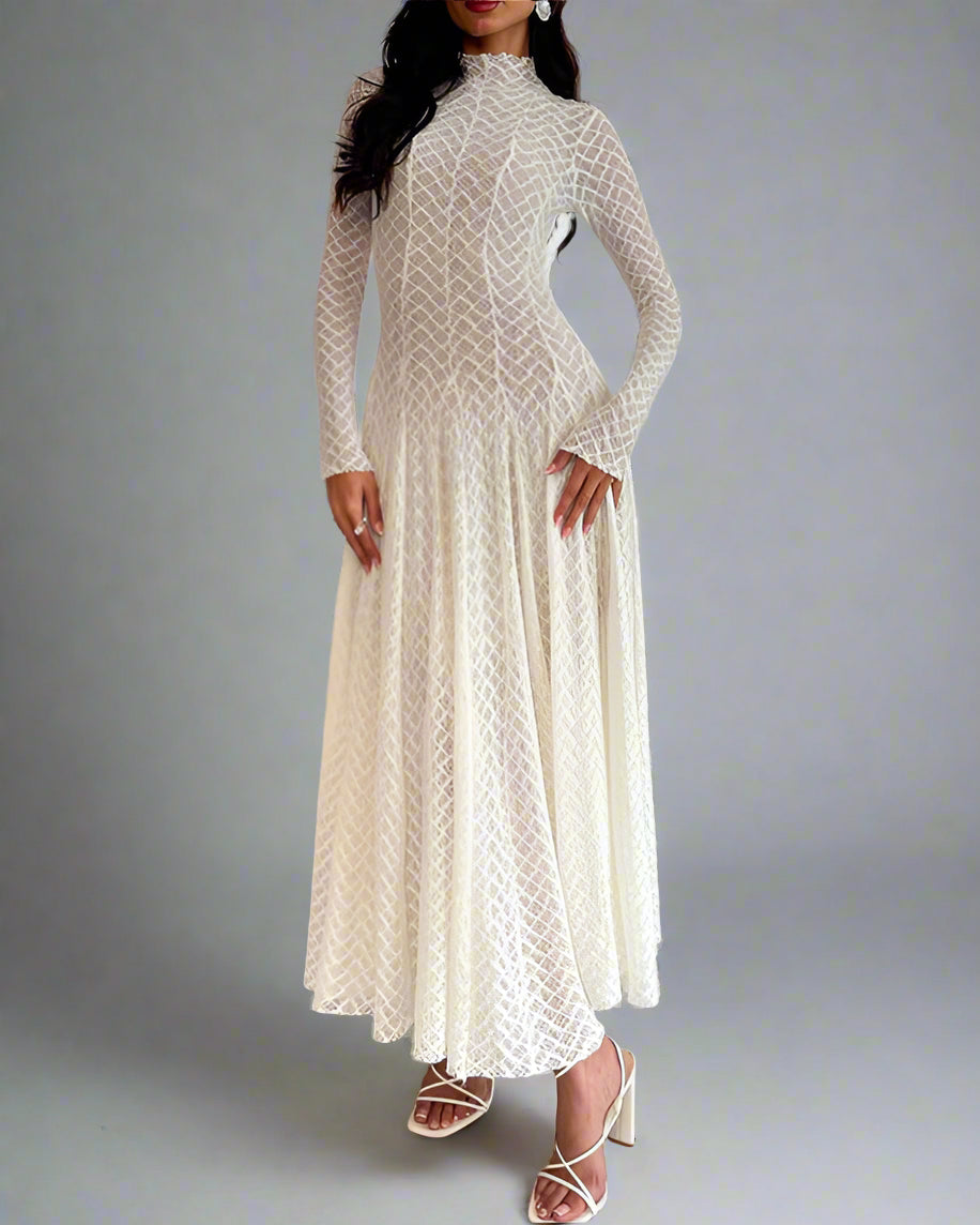 فستان قصير من الدانتيل بأكمام طويلة مع مشد وهمي – ميلينازي