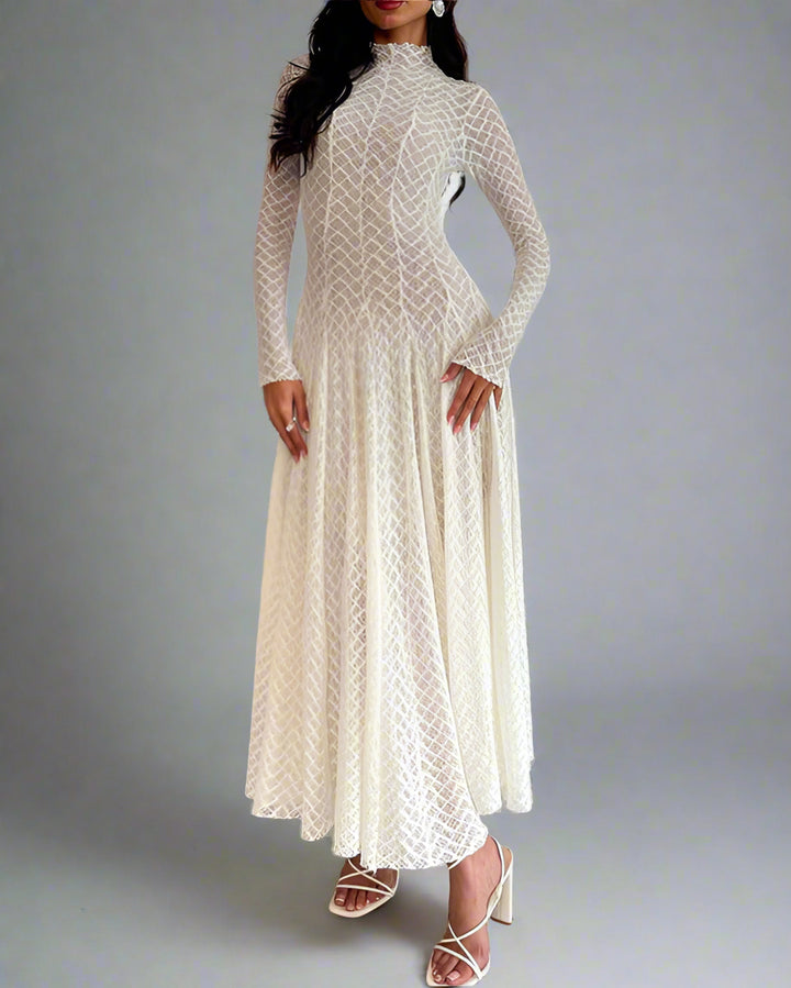 فستان قصير من الدانتيل بأكمام طويلة مع مشد وهمي – ميلينازي