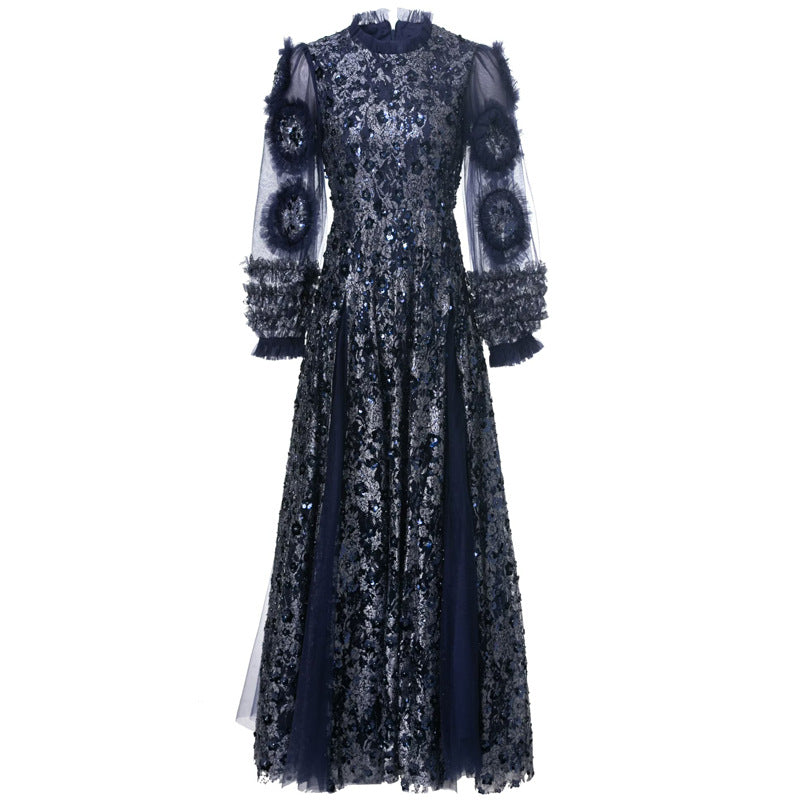 فستان من التول المزين بالترتر بأكمام واسعة – سيلين