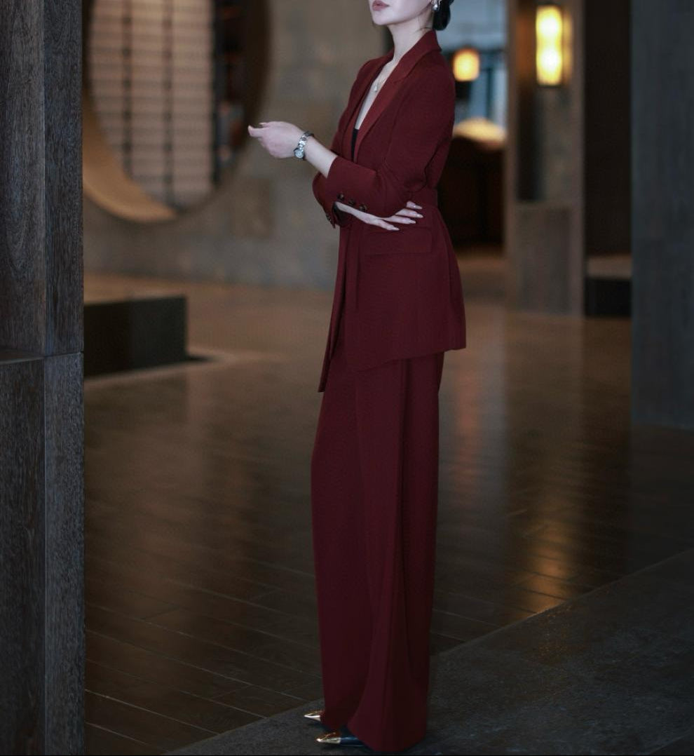 belted tailored blazer with wide-leg trousers – SIENNA