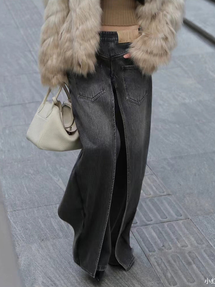 washed wide-leg denim with sculpted back seams – VELIN