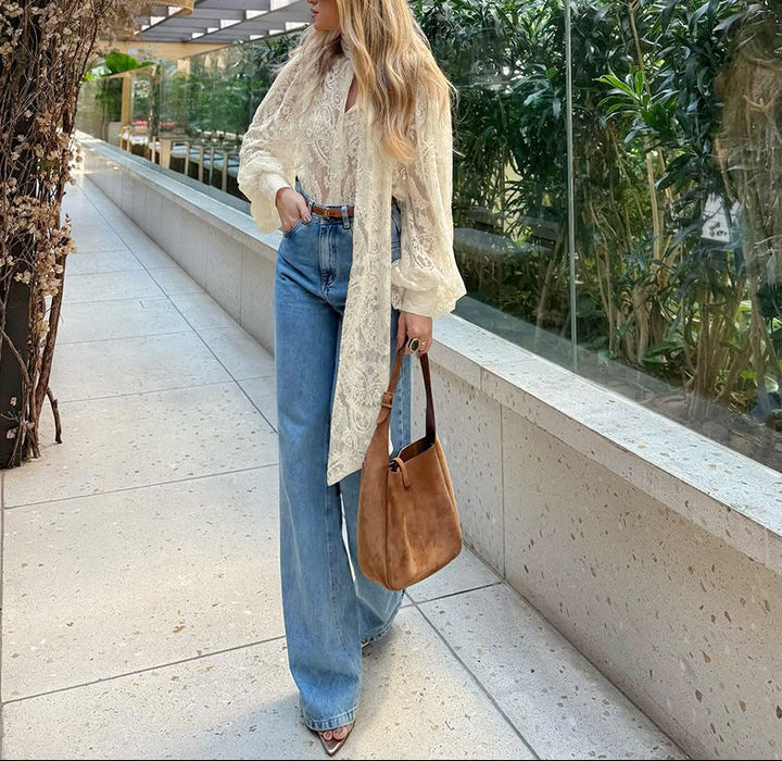 lace blouse with long scarf tie – AMORE