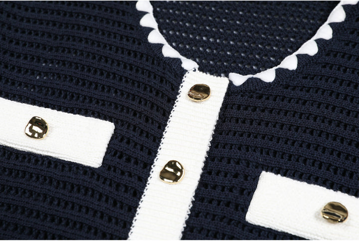 بلوزة كارديجان كروشيه مع حواف متباينة - سيلينيكا