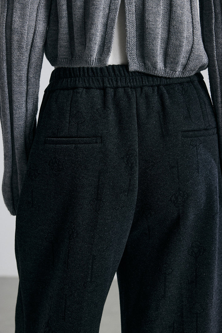 high-waist wide-leg cropped trousers with subtle jacquard texture – ELISE