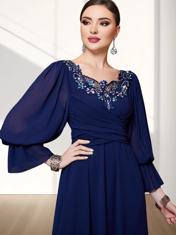 op maat gemaakte flare-pak met satijnen pofmouwen – VALENCIA 