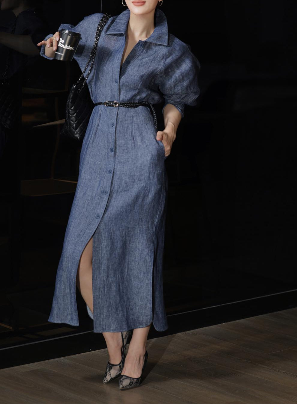 denim shirt dress with belted waist – JAZZ