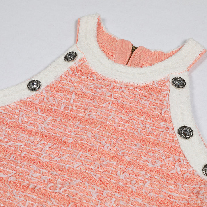 sleeveless tweed mini dress with fringe hem - VERACT