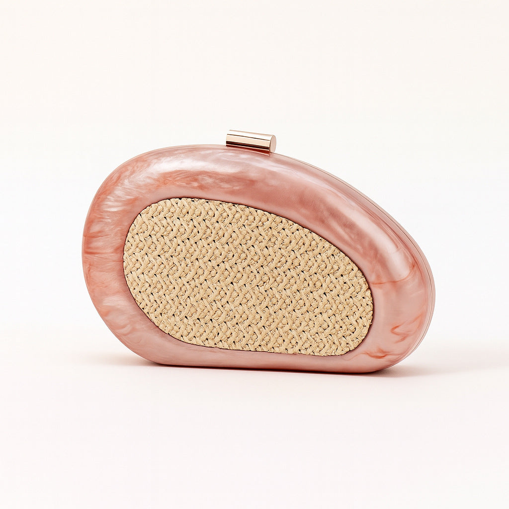 geweven rieten draagtas met dubbele leren handvatten – LÉONIE 